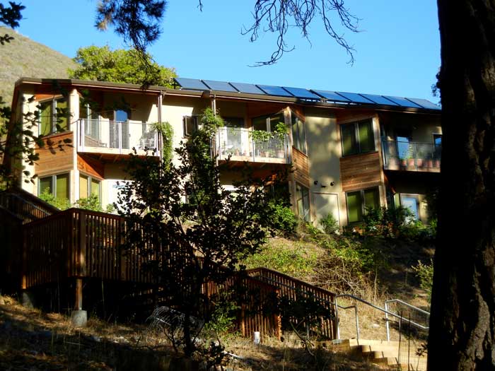 An elaborate apartment complex above the original garden area, just east of the site where Alan Chadwick lived at Green Gulch